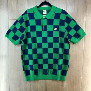 Nike Sportswear Men's Club Checkered Knit Polo Green Blue Medium FN3422-365